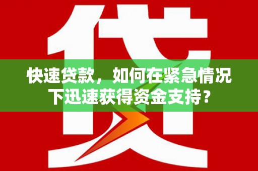 新园快速贷款，如何在紧急情况下迅速获得资金支持？
