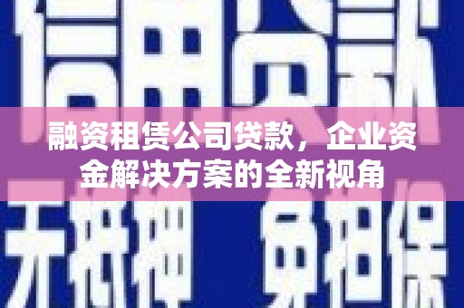 新园融资租赁公司贷款，企业资金解决方案的全新视角